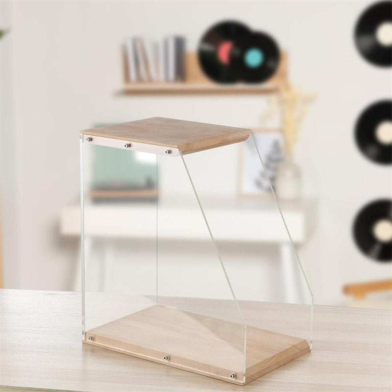 Solid Wood Vinyl Record & Media Storage Rack | Transparent Acrylic Display Box
