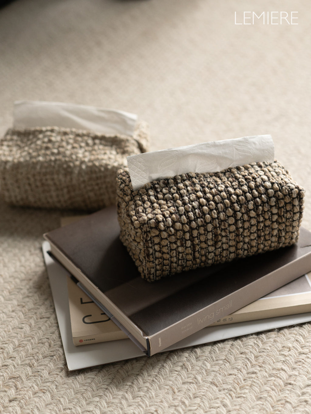 LEMIERE Wabi-Sabi Textured Fabric Tissue Box Cover | Modern Minimalist Desktop Storage