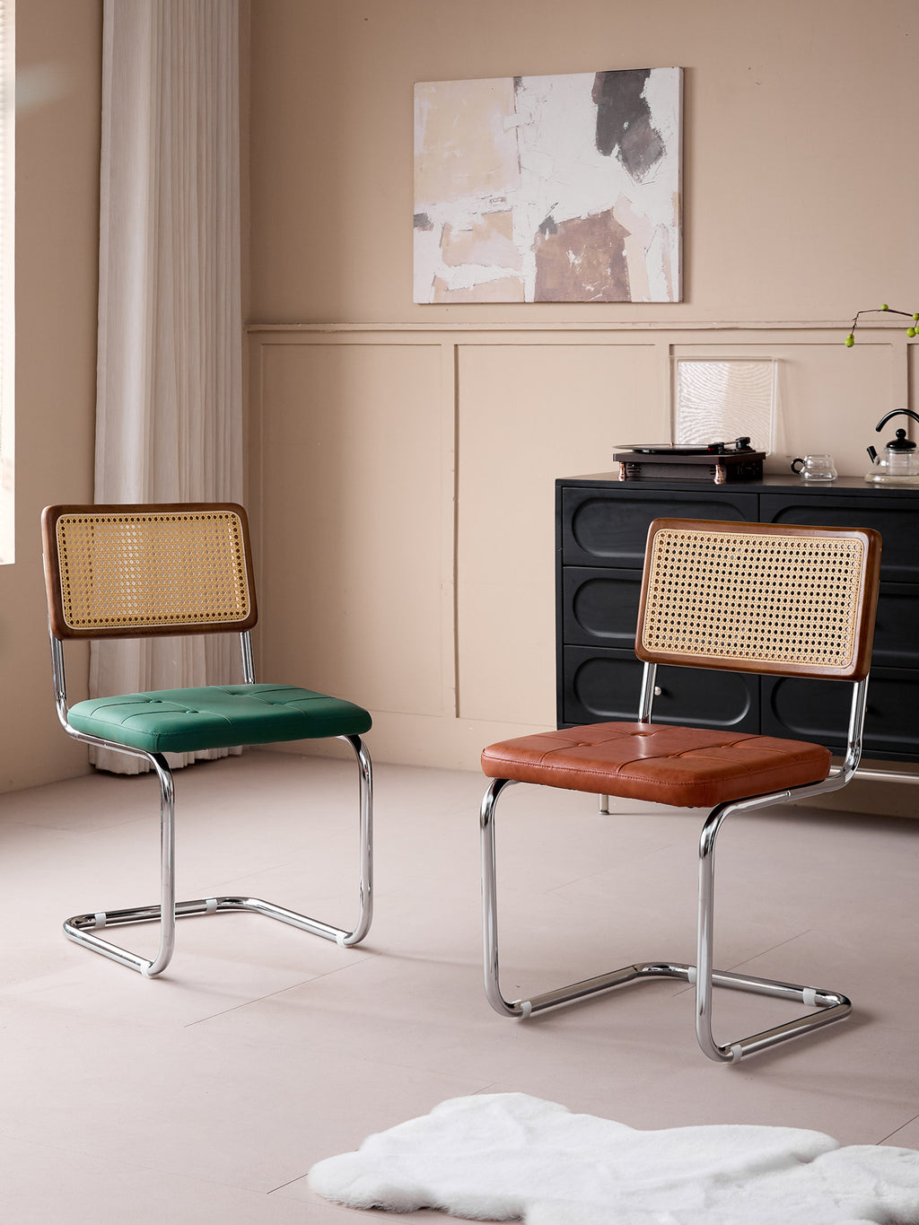 Nordic Mid-Century Modern Cesca Chair | Retro Metal Cantilever Dining & Accent Chair