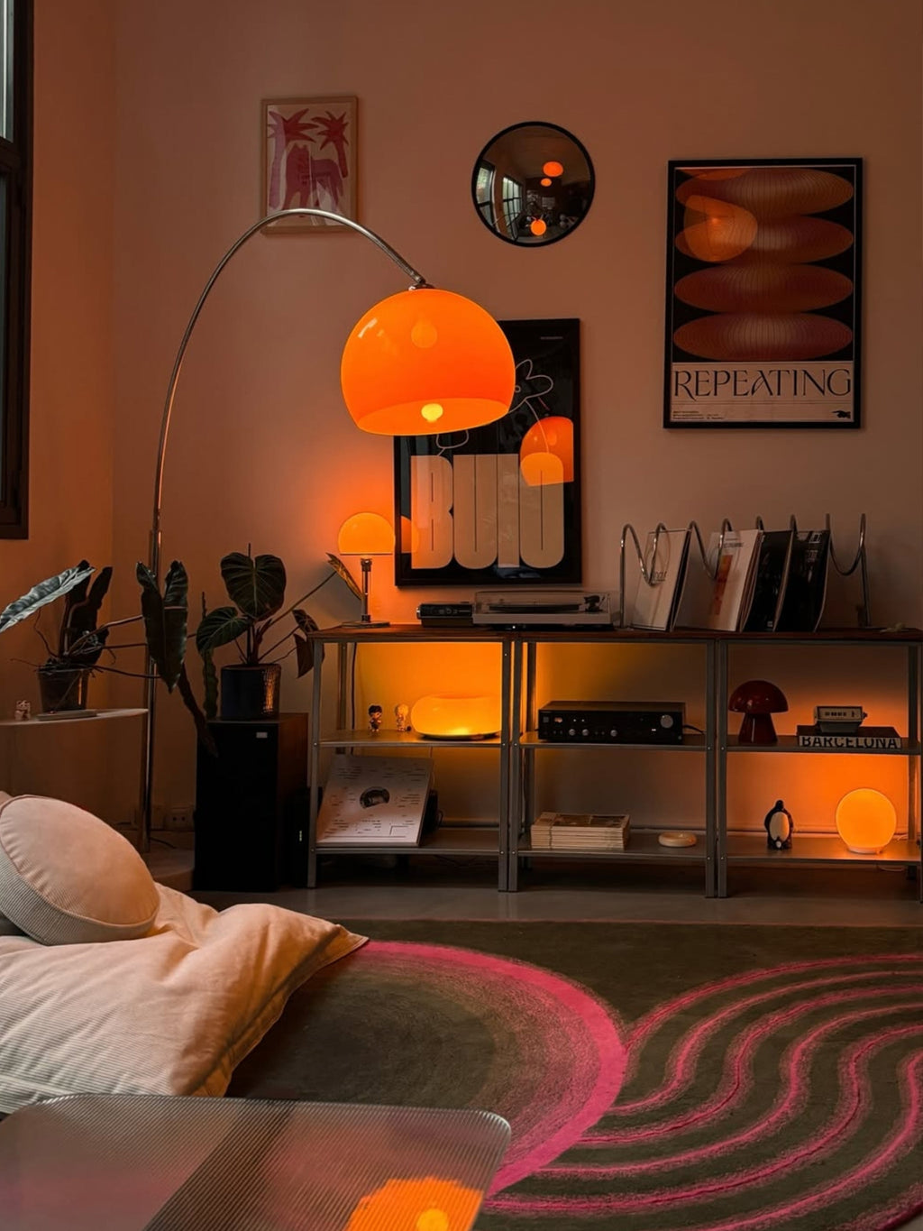 Vintage Bauhaus Arc Floor Lamp  Mid-Century Modern Sunset Ambiance Light for Living Room & Bedroom