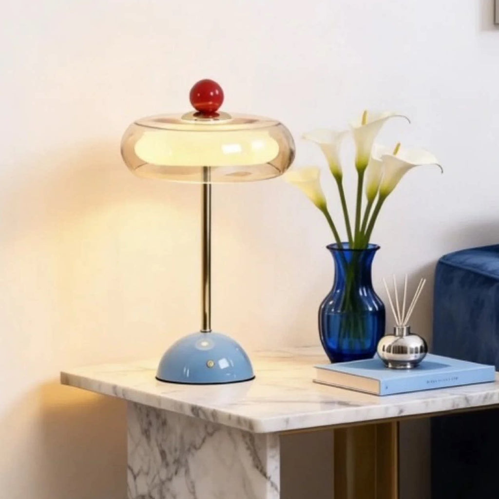 French Retro Hand-Blown Glass Table Lamp | Rechargeable Ambient Night Light