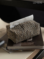 LEMIERE Wabi-Sabi Textured Fabric Tissue Box Cover | Modern Minimalist Desktop Storage