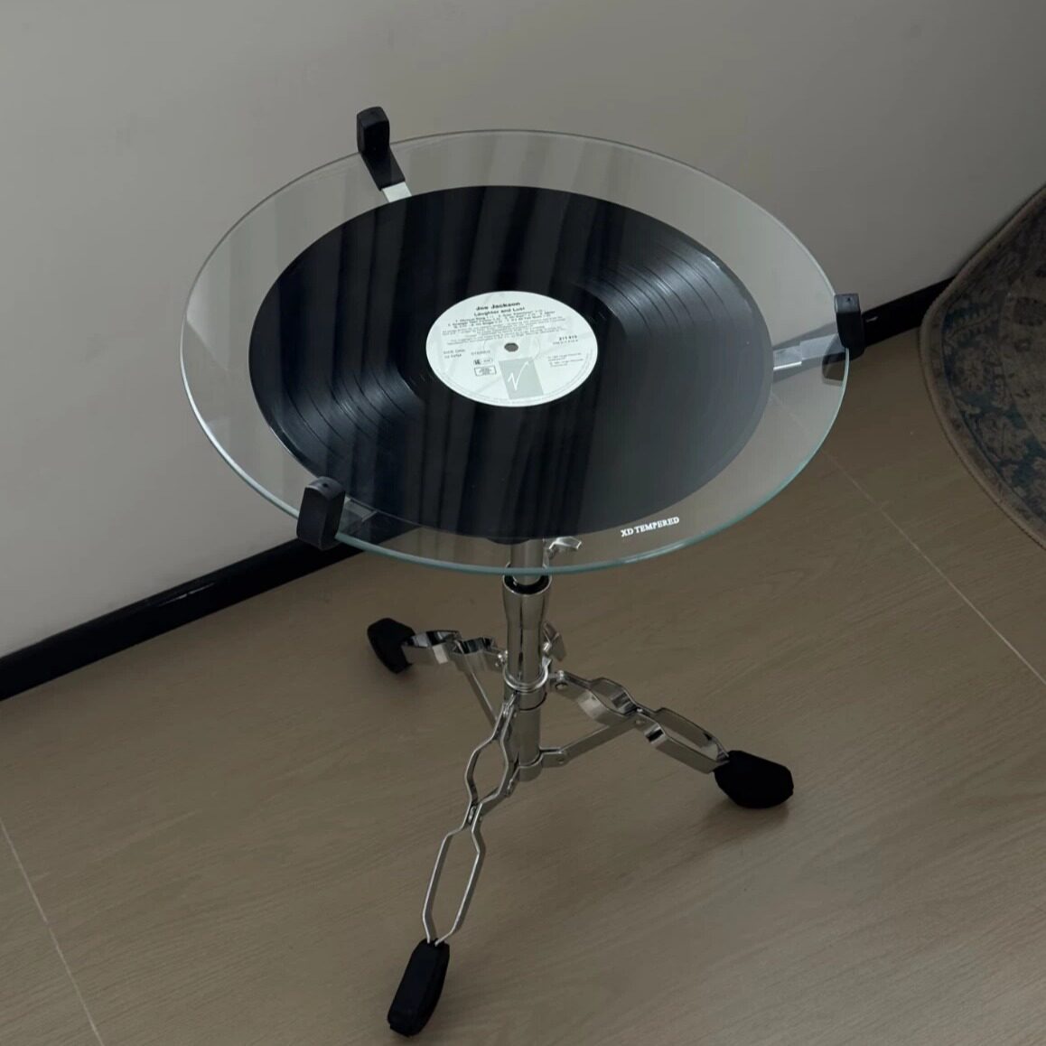 Modern Bauhaus Glass Coffee Table  Height-Adjustable Small Side Table for Living Room & Bedroom