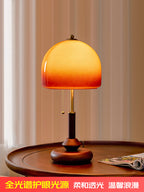 Ziru French Retro Walnut Table Lamp  Vintage Gradient Amber Glass Bedside Light
