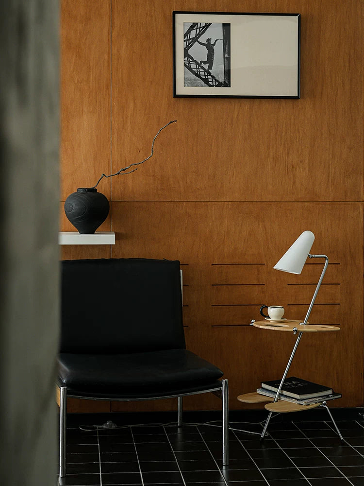 Keijo Integrated Side Table Ambient Floor Lamp  Vintage Aalto-Style Wooden Bedside Light