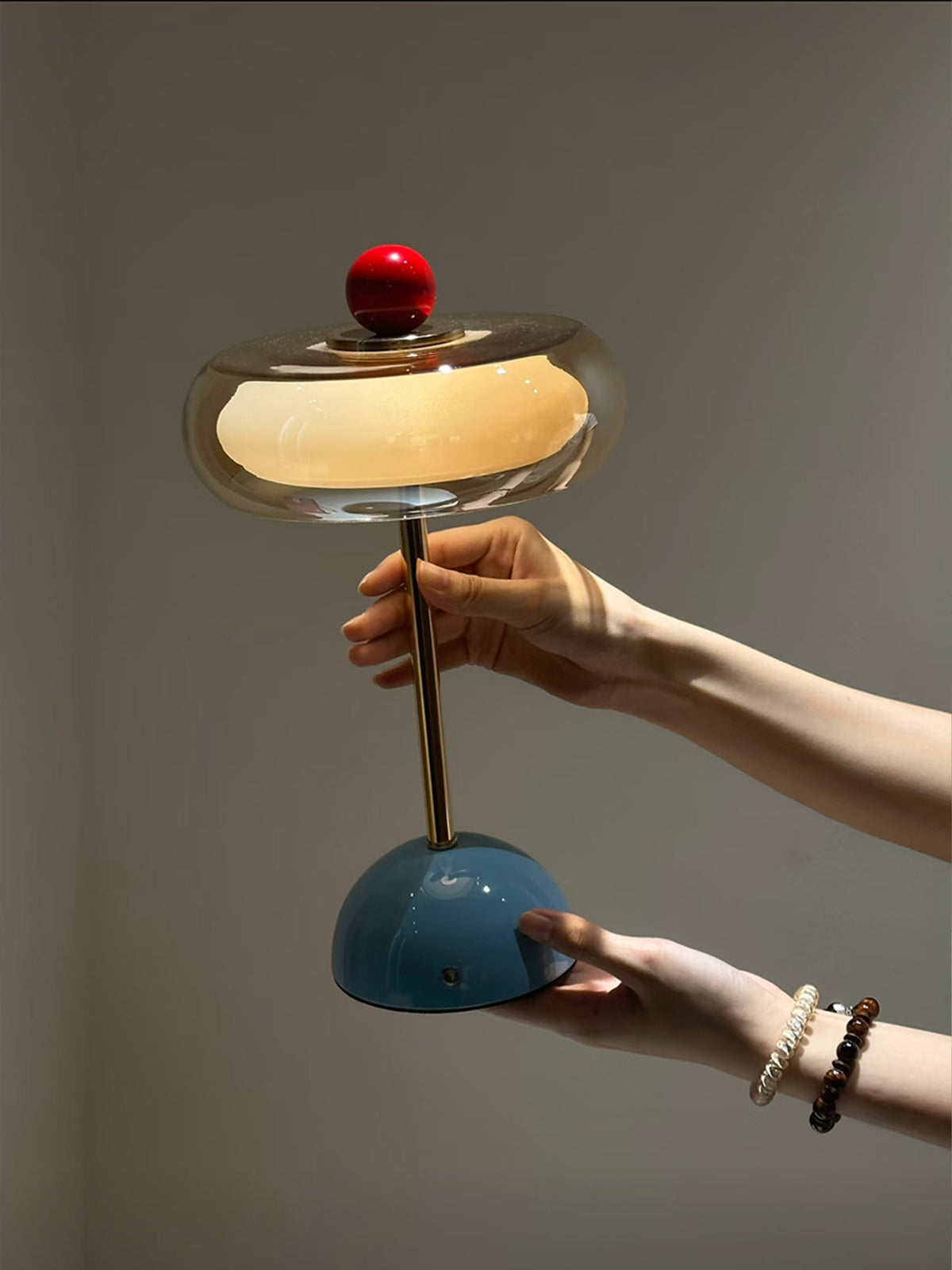 French Retro Hand-Blown Glass Table Lamp | Rechargeable Ambient Night Light