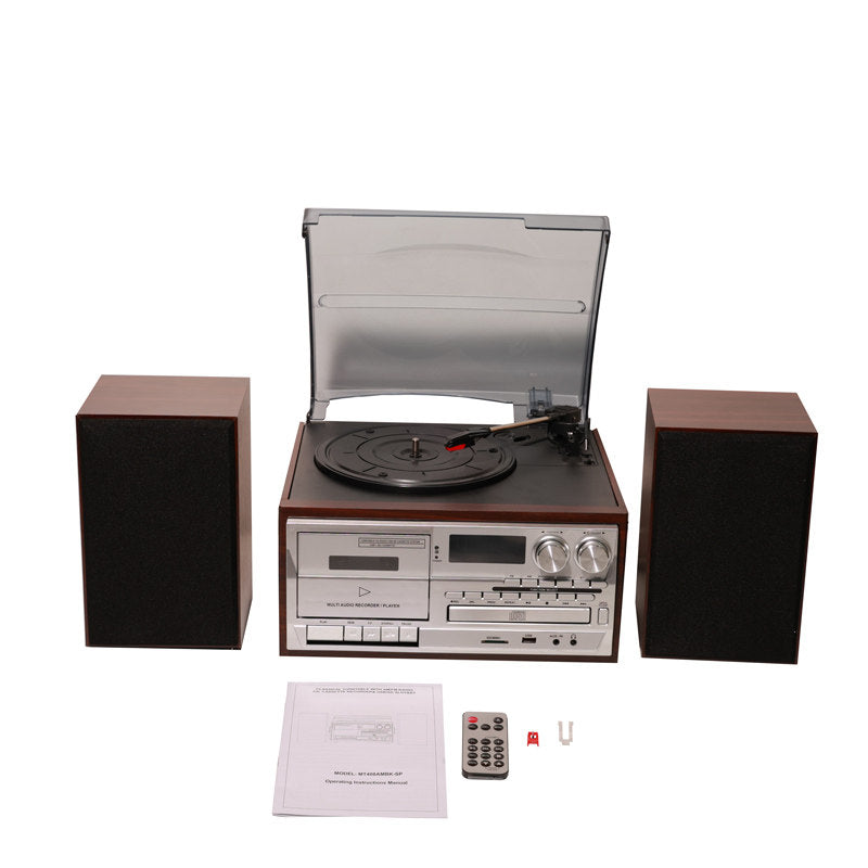4-in-1 Retro Stereo Music Center Vinyl Record Player CD Cassette Bluetooth