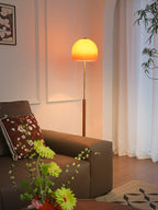 Ziru French Retro Walnut Table Lamp  Vintage Gradient Amber Glass Bedside Light
