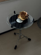 Modern Bauhaus Glass Coffee Table  Height-Adjustable Small Side Table for Living Room & Bedroom