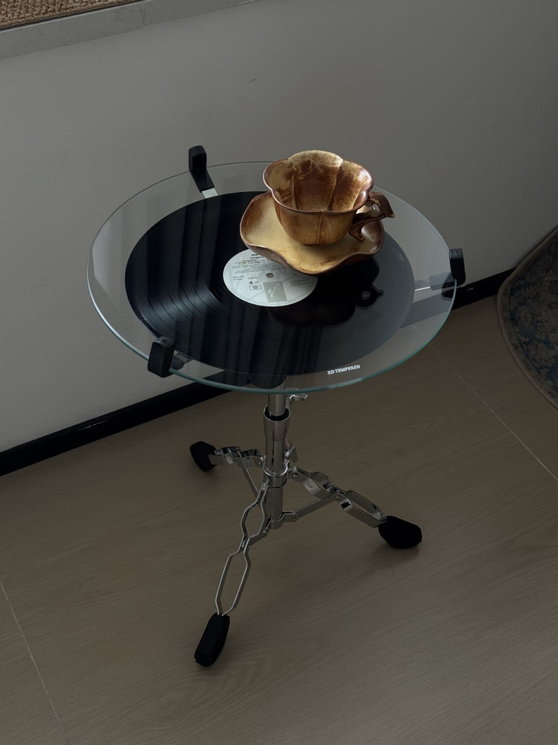 Modern Bauhaus Glass Coffee Table  Height-Adjustable Small Side Table for Living Room & Bedroom