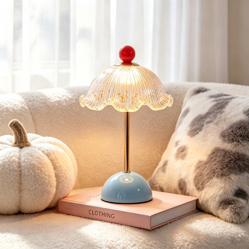 French Retro Hand-Blown Glass Table Lamp | Rechargeable Ambient Night Light