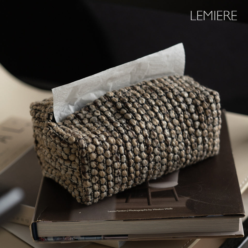 LEMIERE Wabi-Sabi Textured Fabric Tissue Box Cover | Modern Minimalist Desktop Storage