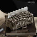 LEMIERE Wabi-Sabi Textured Fabric Tissue Box Cover | Modern Minimalist Desktop Storage
