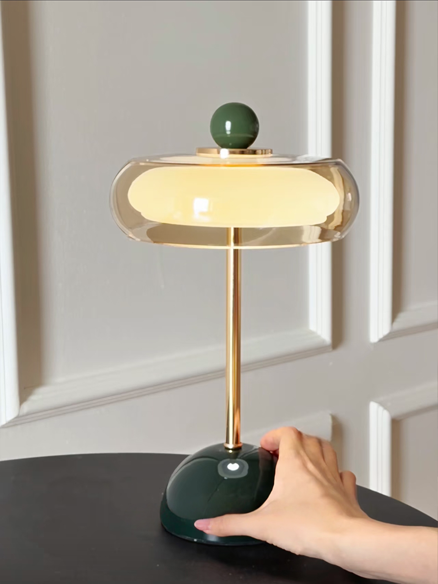 French Retro Hand-Blown Glass Table Lamp | Rechargeable Ambient Night Light