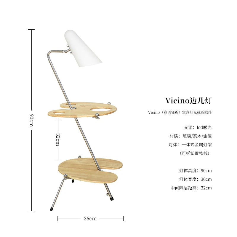 Keijo Integrated Side Table Ambient Floor Lamp  Vintage Aalto-Style Wooden Bedside Light