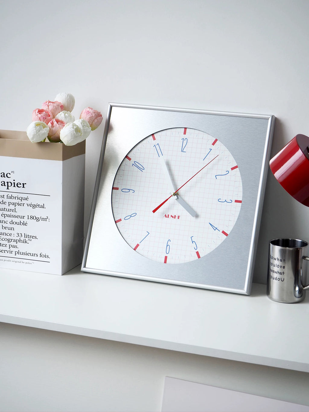 ALNHF Bauhaus Retro Grid Silent Wall Clock (35×35cm Aluminium Frame)