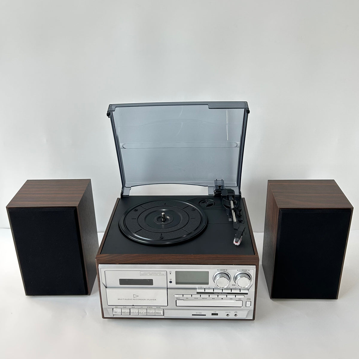 4-in-1 Retro Stereo Music Center Vinyl Record Player CD Cassette Bluetooth