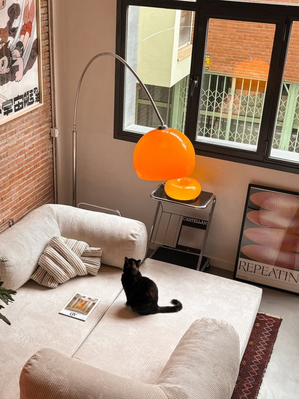 Vintage Bauhaus Arc Floor Lamp  Mid-Century Modern Sunset Ambiance Light for Living Room & Bedroom