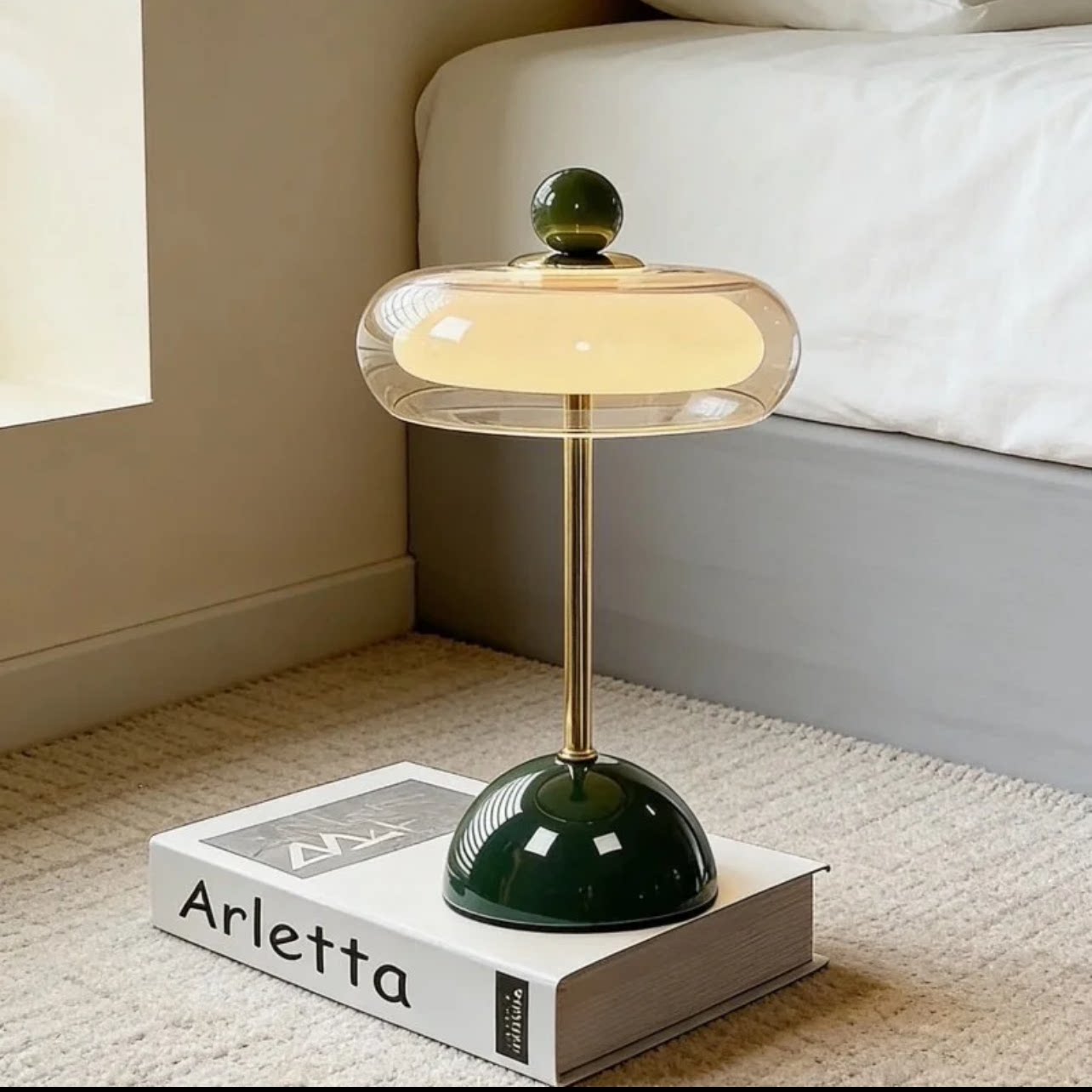 French Retro Hand-Blown Glass Table Lamp | Rechargeable Ambient Night Light
