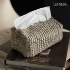 LEMIERE Wabi-Sabi Textured Fabric Tissue Box Cover | Modern Minimalist Desktop Storage